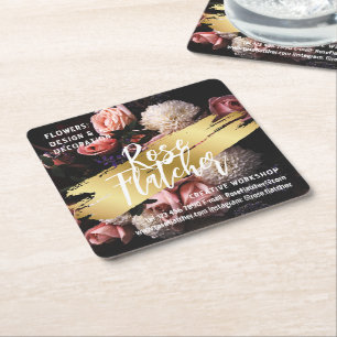 Porta-copo De Papel Quadrado Workshop de Flor Dourado