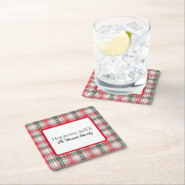 Porta-copo De Papel Quadrado Xadrez Clássico Vermelho de Inverno Personalizado 