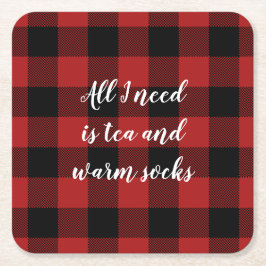 Porta-copo De Papel Quadrado Xadrez de Búfalos Vermelho e Negro - Dizendo Perso