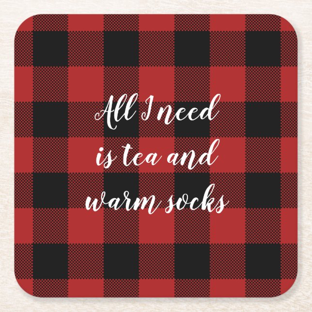 Porta-copo De Papel Quadrado Xadrez de Búfalos Vermelho e Negro - Dizendo Perso (Frente)