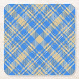 Porta-copo De Papel Quadrado Xadrez Escocês Tartan Azul e Amarelo