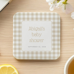 Porta-copo De Papel Quadrado Xadrez Gingham Bege Chuveirinho de Bebê Rústico Ne