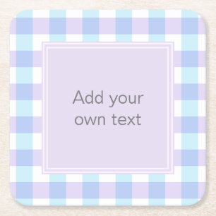 Porta-copo De Papel Quadrado Xadrez Roxo Pastel com Texto Personalizado