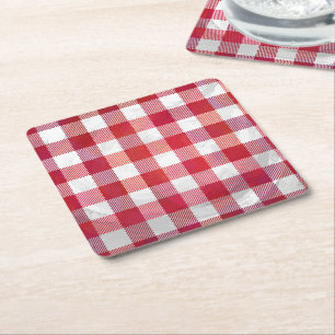 Porta-copo De Papel Quadrado Xadrez vermelho e branco verificados