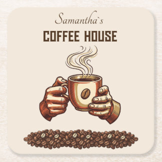 Porta-copo De Papel Quadrado Xícara de Café Vintage Marca de Café Personalizada