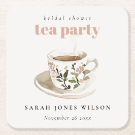 Porta-copo De Papel Quadrado Xícara De Chá Floral Clássica Festa De Chá Noivado