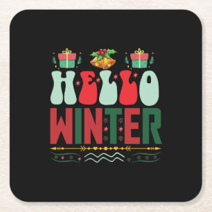 Porta-copo De Papel Quadrado Xmas Gift Hello Winter