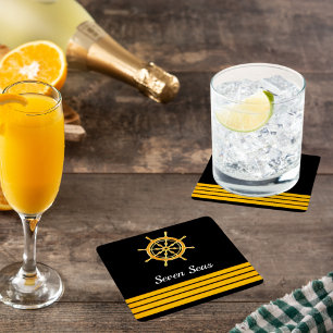 Porta-copo De Papel Quadrado Yacht preto nome do barco dourado estrias do volan