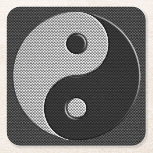 Porta-copo De Papel Quadrado Yin Yang no estilo de Impressão de fibra de carbon