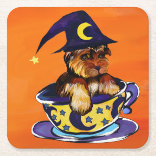 Porta-copo De Papel Quadrado Yorkie Poo de Halloween