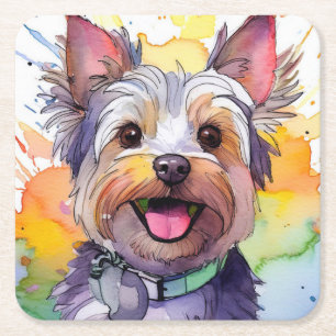 Porta-copo De Papel Quadrado Yorkshire Terrier Dog Paper Porta copos