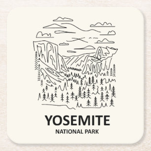 Porta-copo De Papel Quadrado Yosemite National Park Line Art