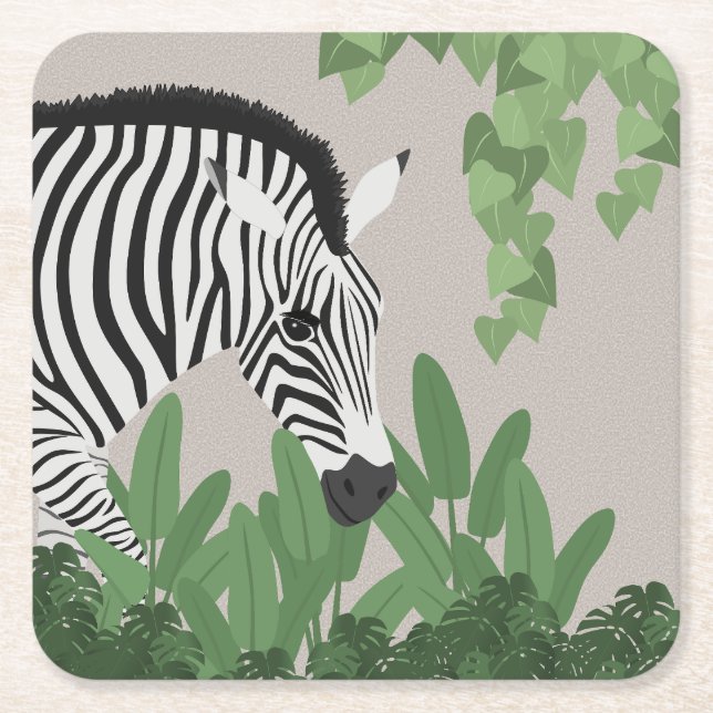 Porta-copo De Papel Quadrado Zebra amongst Leaves (Frente)