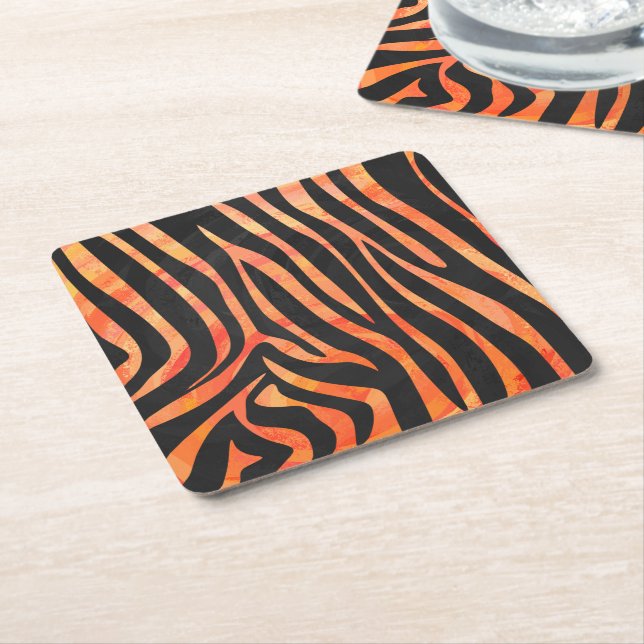 Porta-copo De Papel Quadrado Zebra Black e Orange Impressão (Inclinado)