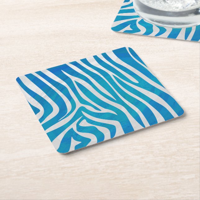 Porta-copo De Papel Quadrado Zebra Blue e White Impressão (Inclinado)