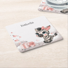 Porta-copo De Papel Quadrado Zebra de desenho animado adorável