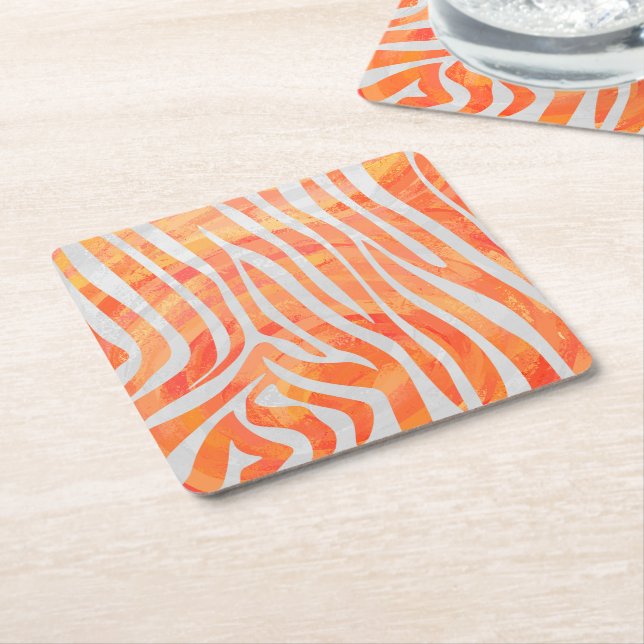 Porta-copo De Papel Quadrado Zebra Orange e Impressão branca (Inclinado)