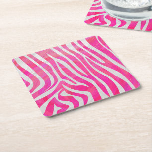 Porta-copo De Papel Quadrado Zebra, rosa-quente e Impressão branco