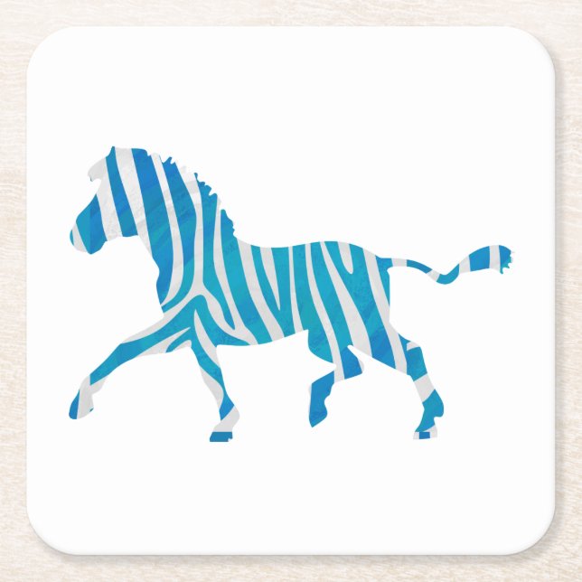 Porta-copo De Papel Quadrado Zebra Silhouette Azul e Branco (Frente)