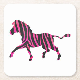 Porta-copo De Papel Quadrado Zebra Silhouette Impressão preto e rosa quente