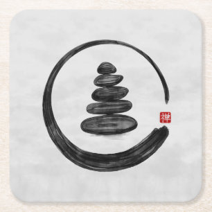 Porta-copo De Papel Quadrado Zen Enso Circle e Zen Stones - Watercolor