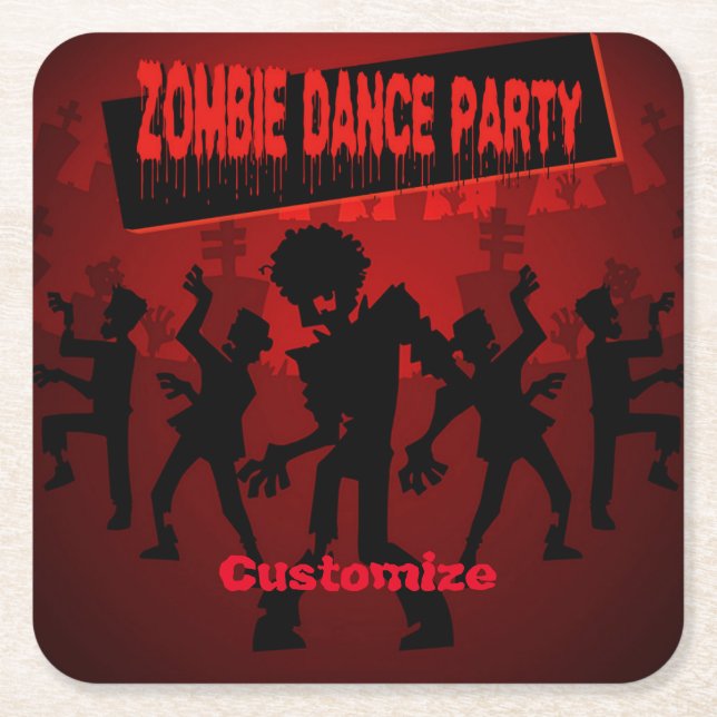 Porta-copo De Papel Quadrado Zombie Dance Party Black & Orange (Frente)