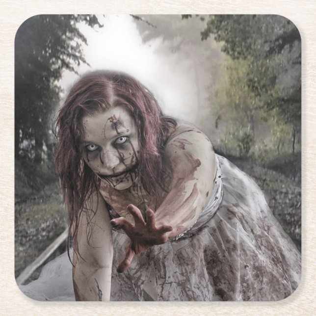 Porta-copo De Papel Quadrado Zombie no Caminho (Frente)