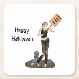 Porta-copo De Papel Quadrado Zombie Pin Up Girl Protest II Paper Porta copos