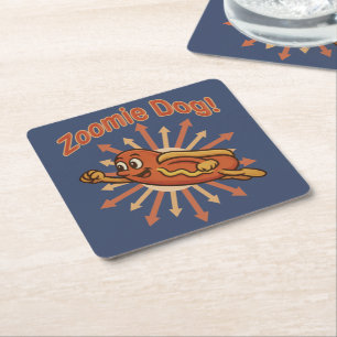 Porta-copo De Papel Quadrado Zoomie Cachorro Quente Voando - Retro Divertido