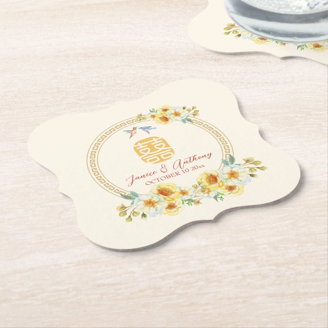 Porta-copo De Papel Quartel de casamento chinês, amarelo pássaro flora (Angular)
