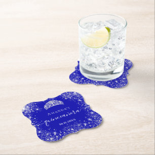 Porta-copo De Papel Quinceanera nome da tiara azul real de prata
