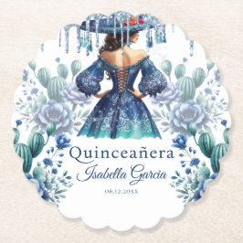 Porta-copo De Papel Quinceañera Personalizada Watercolor Azul Mexicano
