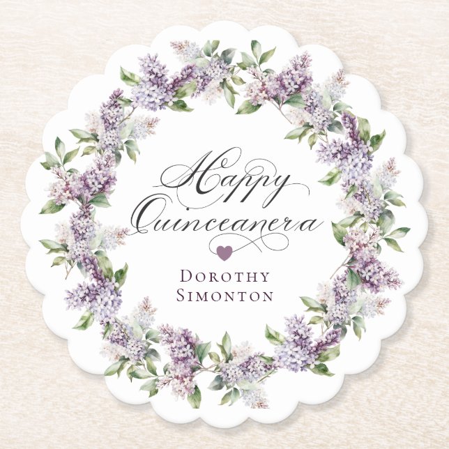 Porta-copo De Papel Quinceanera Purple Lilac Flower Personalizada (Frente)