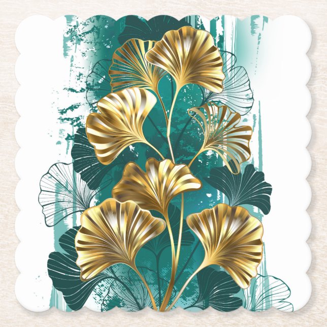 Porta-copo De Papel Ramificação com Ouro deixa Ginko Biloba (Frente)