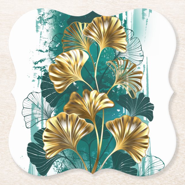 Porta-copo De Papel Ramificação com Ouro deixa Ginko Biloba (Frente)