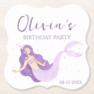 Porta-copo De Papel Raparigas Roxas Sereias Personalizadas Aniversário