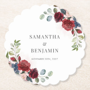 Porta-copo De Papel Recepções de casamento Floral de Borgonha
