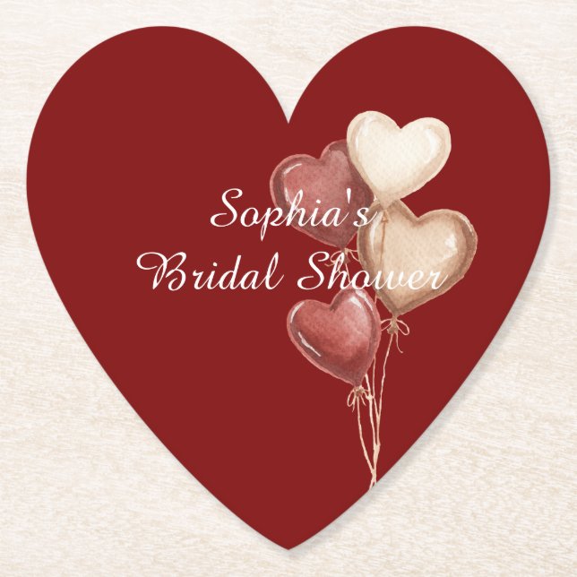 Porta-copo De Papel Red Cream Heart Balloons Bridal Shower (Frente)