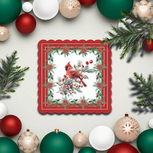 Porta-copo De Papel Red Mockingbird Poinsettia Borders Elegante