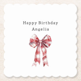 Porta-copo De Papel Red White Plaid Stripes Bow Birthday