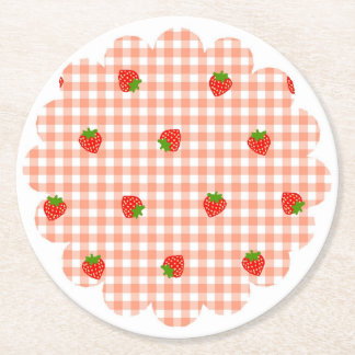PORTA-COPO DE PAPEL REDONDO いちご　ギンガムチェック　サーモンピンク   