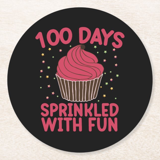 Porta-copo De Papel Redondo 100 Dias Salpicados Com Diversão Cupcake Garota da (Frente)