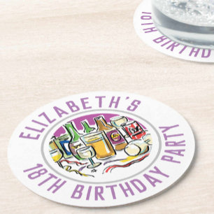 Porta-copo De Papel Redondo 18.ª Porta copos redonda de aniversário