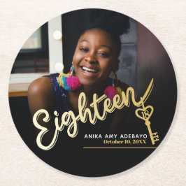 Porta-copo De Papel Redondo 18 18 Aniversário com script personalizado de foto