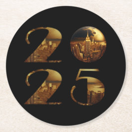 Porta-copo De Papel Redondo 2025 Anos novos - Ball-NYC Dourado-