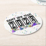 Porta-copo De Papel Redondo 2027 Odometer New Years Party<br><div class="desc">* HAPPY NEW YEAR 2027! * Fun party hats and confetti to celebrate the New Year. * Dimensions: 4" x 4" * Sold as sets of 6 * Tough, durable, and absorbent – perfect for New Years parties * Several shapes to choose from. * You can personalize by changing the...</div>