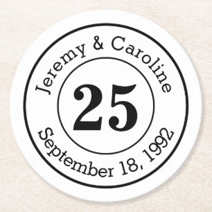 Porta-copo De Papel Redondo 25o Aniversário de casamento personalizado