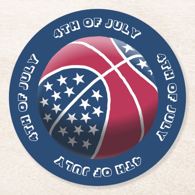 Porta-copo De Papel Redondo 4 de julho de basquetebol (Frente)
