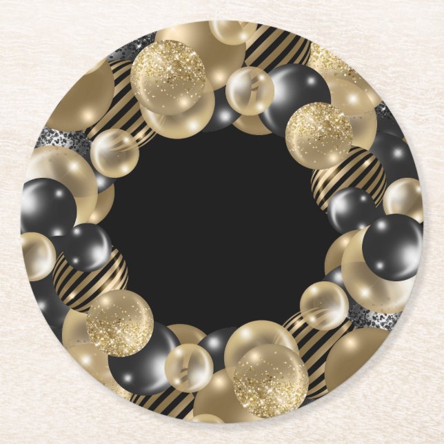 Porta-copo De Papel Redondo 50º aniversário Dourado preto (Frente)