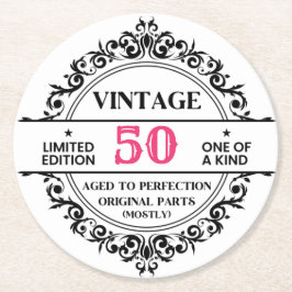 Porta-copo De Papel Redondo 50º aniversário engraçado do Black and Pink Vintag